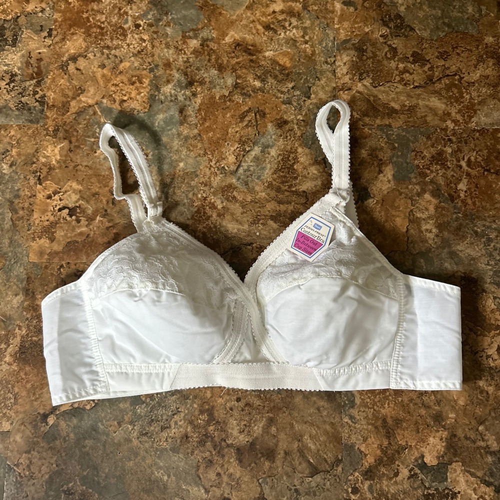 Vintage Sears Perma Prest Contour Bra Womens Size 36B White Floral Lace Wireless